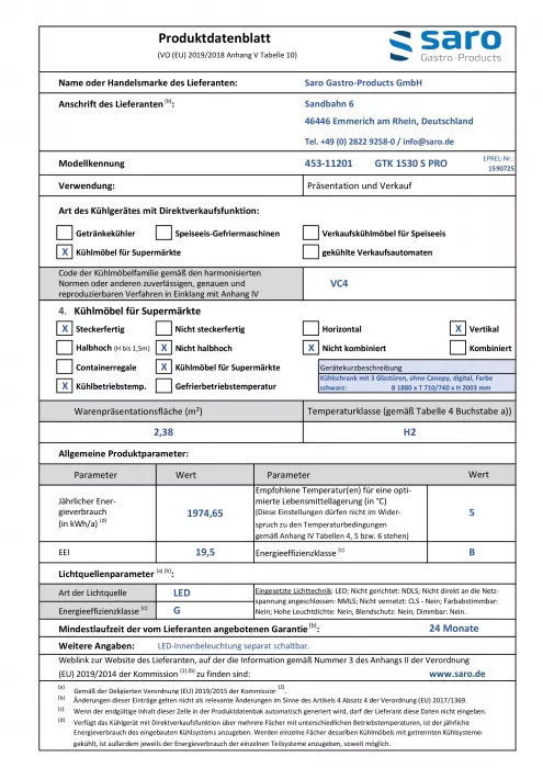 Kühlschrank mit 3 Glastüren, Modell GTK 1530 S PRO